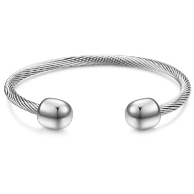 VQYSKO nyitott mandzsetta csavart kábel karkötő, egymásra rakott hip-hop egyszínű spirálcsíkos titán acél karkötő