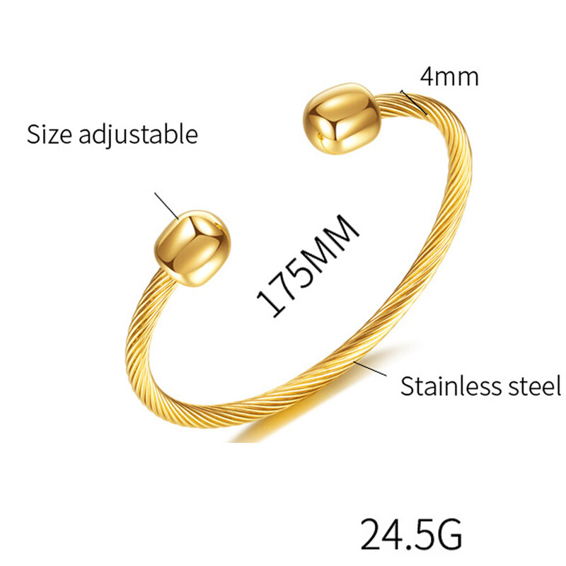 VQYSKO nyitott mandzsetta csavart kábel karkötő, egymásra rakott hip-hop egyszínű spirálcsíkos titán acél karkötő