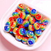 16mm 8ks pruhované dúhové korálky okrúhle akrylové korálky pre DIY náramok náhrdelník kľúčenka pero korálkové šperky potreby na výrobu