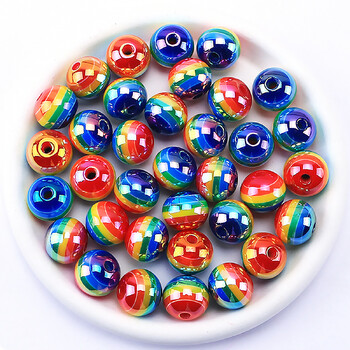 16 mm 8 бр. Ивица Rainbow Beads Кръгли акрилни мъниста за Направи си сам Гривна Колие Ключодържател Писалка Консумативи за изработка на бижута с мъниста