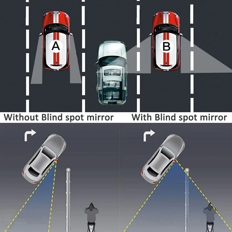 2 ks/sada nastaviteľného HD skleneného konvexného zrkadla pre auto a motocykel do mŕtveho uhla pre parkovacie spätné zrkadlo