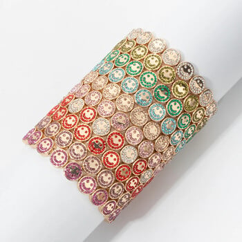 BEUTIFOR Alloy Happy Face Гривна за жени Crystal Beads Drip Oil Gold Color Bangle 2024 Модни бижута