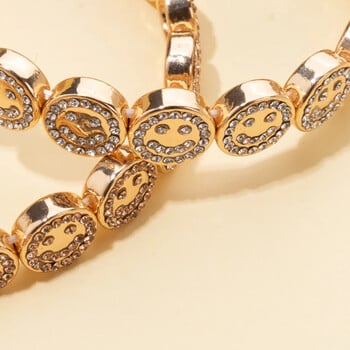 BEUTIFOR Alloy Happy Face Гривна за жени Crystal Beads Drip Oil Gold Color Bangle 2024 Модни бижута