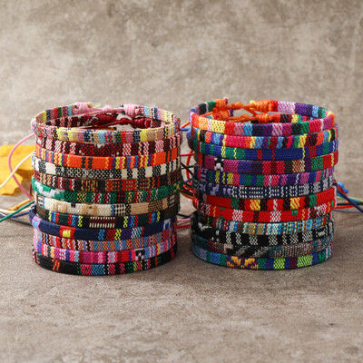 24 τμχ Γυναικεία Βραχιόλια Bohemian Style, Random Colorful Cloth Art Friendship Surf Bracelet για άνδρες Γυναικεία