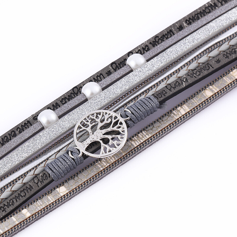 Arborele vieții Brățări cu farmec din piele pentru femei Brățară de cuplu de modă Perle Boeme în mai multe straturi Cadouri înfășurate