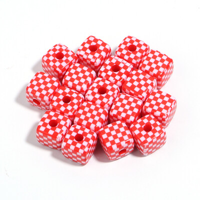 10 buc/lot mărgele pătrate de culoare acrilică cub de șah Margele distanțiere cu găuri mari pentru realizarea de bijuterii Brelocuri DIY Accesorii de jucărie pentru copii