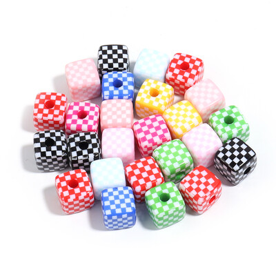 10 buc/lot mărgele pătrate de culoare acrilică cub de șah Margele distanțiere cu găuri mari pentru realizarea de bijuterii Brelocuri DIY Accesorii de jucărie pentru copii