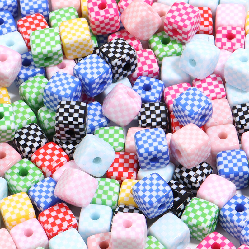 10 buc/lot mărgele pătrate de culoare acrilică cub de șah Margele distanțiere cu găuri mari pentru realizarea de bijuterii Brelocuri DIY Accesorii de jucărie pentru copii