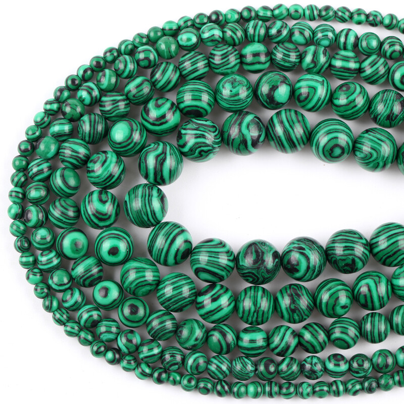 4-10 mm prírodné zelené malachitové okrúhle voľné korálky na výrobu šperkov, DIY náramok, náhrdelník, príslušenstvo, 15 palcov