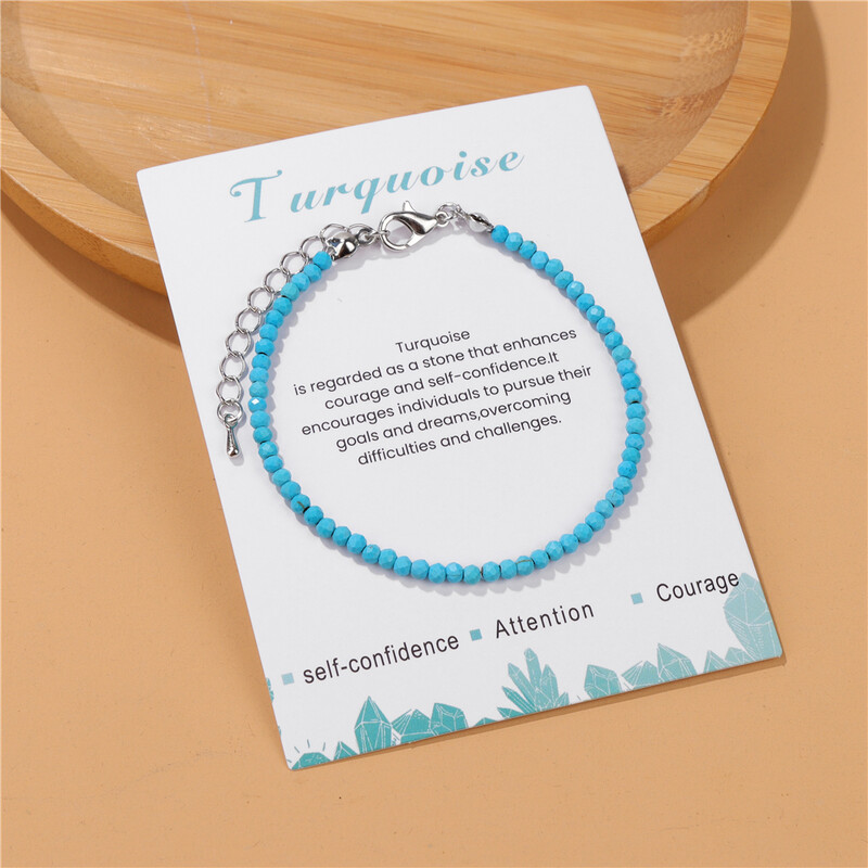 Brățară din piatră fațetată naturală de 3 mm, ametist, cuarț, cu lanț, pentru femei, brățară de vindecare Reiki cu card, bijuterii, cadouri