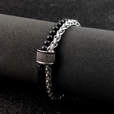 MingAo naujas pritaikytas vardo žavesio čakra vyrams Natūralaus akmens karoliukų apyrankės, padengtos auksine grandinėle, moteriška magnetinė kubietiška apyrankė