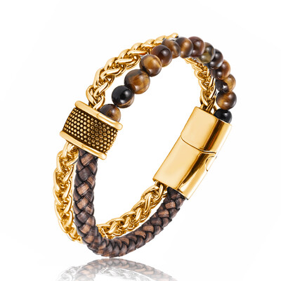 MingAo naujas pritaikytas vardo žavesio čakra vyrams Natūralaus akmens karoliukų apyrankės, padengtos auksine grandinėle, moteriška magnetinė kubietiška apyrankė