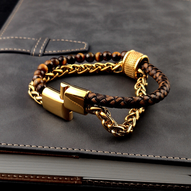 MingAo naujas pritaikytas vardo žavesio čakra vyrams Natūralaus akmens karoliukų apyrankės, padengtos auksine grandinėle, moteriška magnetinė kubietiška apyrankė