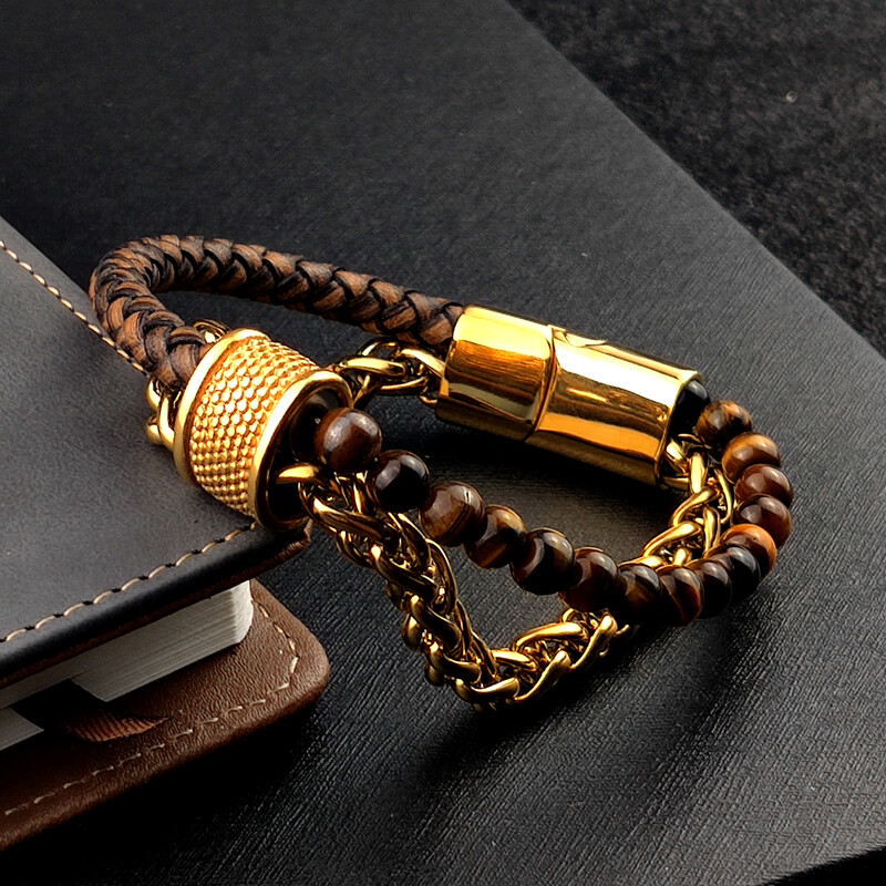 MingAo naujas pritaikytas vardo žavesio čakra vyrams Natūralaus akmens karoliukų apyrankės, padengtos auksine grandinėle, moteriška magnetinė kubietiška apyrankė