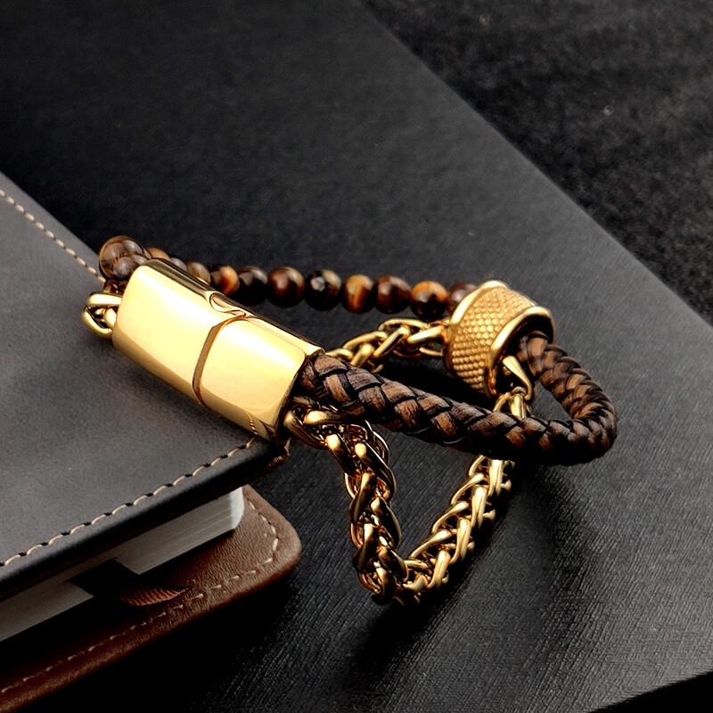 MingAo naujas pritaikytas vardo žavesio čakra vyrams Natūralaus akmens karoliukų apyrankės, padengtos auksine grandinėle, moteriška magnetinė kubietiška apyrankė