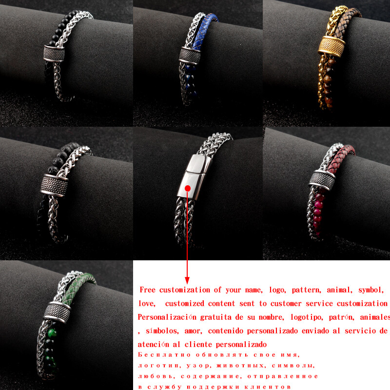 MingAo naujas pritaikytas vardo žavesio čakra vyrams Natūralaus akmens karoliukų apyrankės, padengtos auksine grandinėle, moteriška magnetinė kubietiška apyrankė