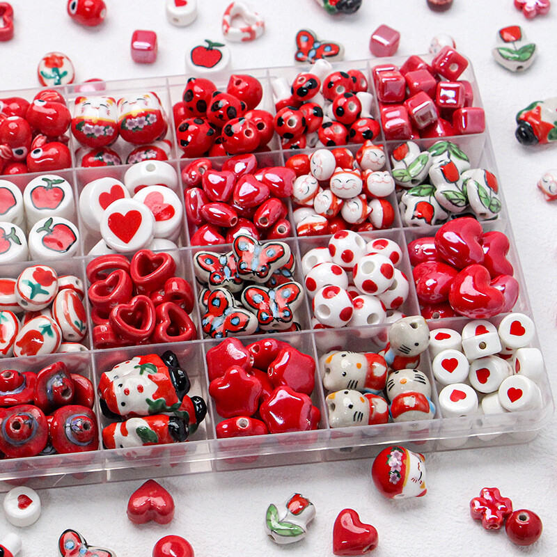 Mărgele ceramice din seria Roșu Foc Accesorii pentru bijuterii cu margele libere