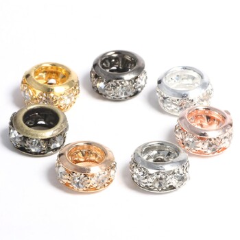 8mm 10mm 12mm Big Hole Rhinestone Crystal Rondelle Beads Copper Spacer Charms Beads for Jewelry Making DIY αξεσουάρ βραχιολιών