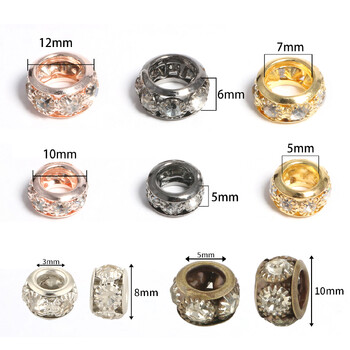 8mm 10mm 12mm Big Hole Rhinestone Crystal Rondelle Beads Copper Spacer Charms Beads for Jewelry Making DIY αξεσουάρ βραχιολιών