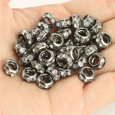 8 mm 10 mm 12 mm korálky s veľkým otvorom z kamienkov, krištáľové rondelové korálky, medené rozperné korálky, prívesky na výrobu šperkov, DIY náramky, doplnky