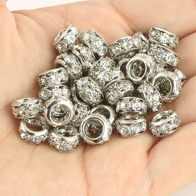 8 mm 10 mm 12 mm korálky s veľkým otvorom z kamienkov, krištáľové rondelové korálky, medené rozperné korálky, prívesky na výrobu šperkov, DIY náramky, doplnky