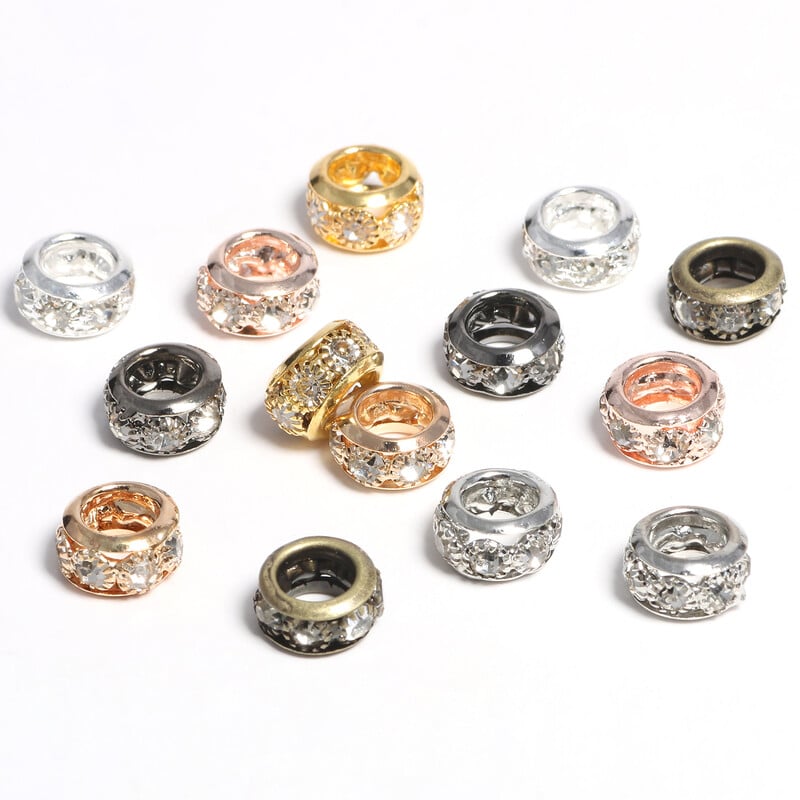 8 mm 10 mm 12 mm korálky s veľkým otvorom z kamienkov, krištáľové rondelové korálky, medené rozperné korálky, prívesky na výrobu šperkov, DIY náramky, doplnky
