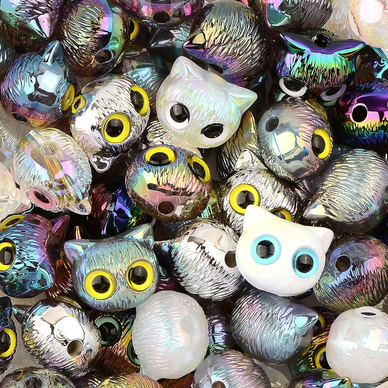 6 ks 1,9 x 1,6 cm Náhodné farebné mixovanie Farebné akrylové korálky Veľké oči Mačacia hlava DIY Ručne vyrobený náramok Šperky Materiál Doplnky