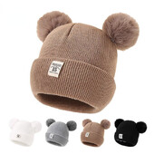 Jednofarebná vlnená pletená čiapka Bonnet Bebe novorodenecká čiapka s brmbolcom, roztomilá zimná čiapka pre deti, chlapcov a dievčatá, teplá čiapka Beanie, 0-3 roky