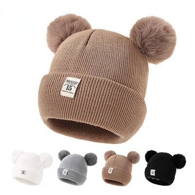 Egyszínű gyapjú kötött sapka Bebe újszülött baba sapka pompon aranyos téli sapka gyerekeknek fiúknak lányok gyerekeknek meleg sapka 0-3Y