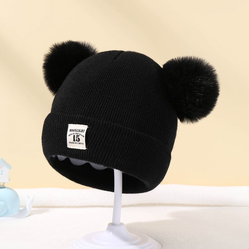 Jednofarebná vlnená pletená čiapka Bonnet Bebe novorodenecká čiapka s brmbolcom, roztomilá zimná čiapka pre deti, chlapcov a dievčatá, teplá čiapka Beanie, 0-3 roky