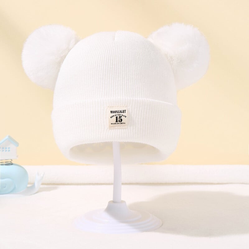 Jednofarebná vlnená pletená čiapka Bonnet Bebe novorodenecká čiapka s brmbolcom, roztomilá zimná čiapka pre deti, chlapcov a dievčatá, teplá čiapka Beanie, 0-3 roky