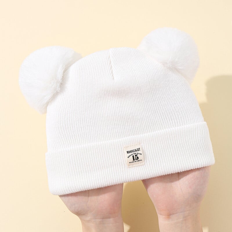 Jednofarebná vlnená pletená čiapka Bonnet Bebe novorodenecká čiapka s brmbolcom, roztomilá zimná čiapka pre deti, chlapcov a dievčatá, teplá čiapka Beanie, 0-3 roky