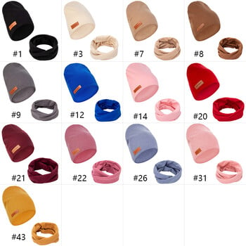 2 τεμάχια/Παρτίδα Faux Cashmere Baby Turban Καπέλα Σετ Κασκόλ Νεογέννητο Παιδικό Δερμάτινο Ξυλάκι Χειμερινό διπλό στρώμα Καπέλα Καπό Μόδα Περιτυλίγματα κεφαλιού