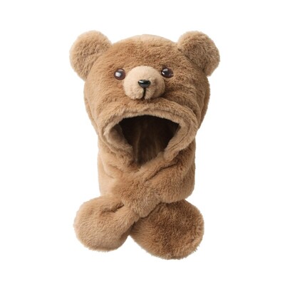 Vaikiška animacinio filmo kepurė meškučiui mergaitei rudens ir žiemos korėjietiška versija, imitacija triušio kailio miela skara, integruota šilta pliušinė kepurė