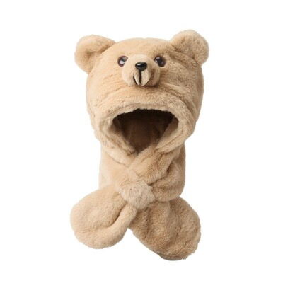 Vaikiška animacinio filmo kepurė meškučiui mergaitei rudens ir žiemos korėjietiška versija, imitacija triušio kailio miela skara, integruota šilta pliušinė kepurė