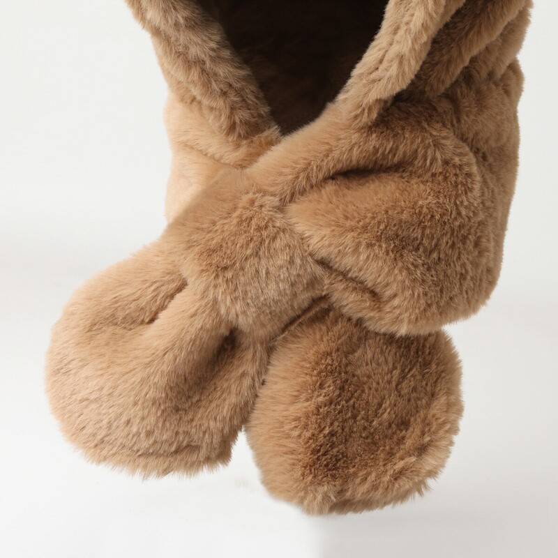 Vaikiška animacinio filmo kepurė meškučiui mergaitei rudens ir žiemos korėjietiška versija, imitacija triušio kailio miela skara, integruota šilta pliušinė kepurė