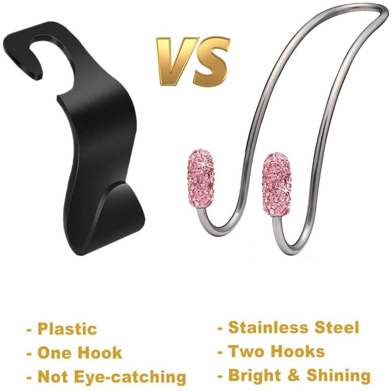 2 csomagos üléstámla rendszerezők Bling Diamond univerzális autós fejtámla táskaakasztók Erős, tartós automatikus hátsó ülés tároló kampók