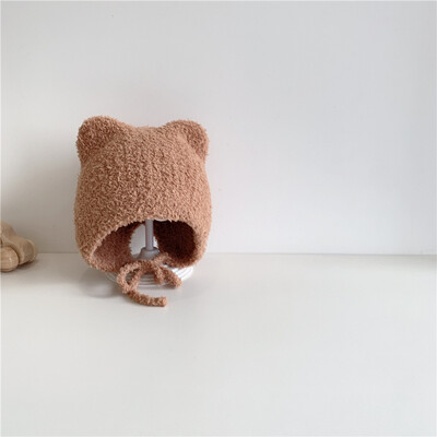 Jesen Zima Dječja pletena kapa Korejska topla dječja kapa s užetom Jednobojna kapa za malu djecu Dječaci Djevojčice Kape s bonom kapa