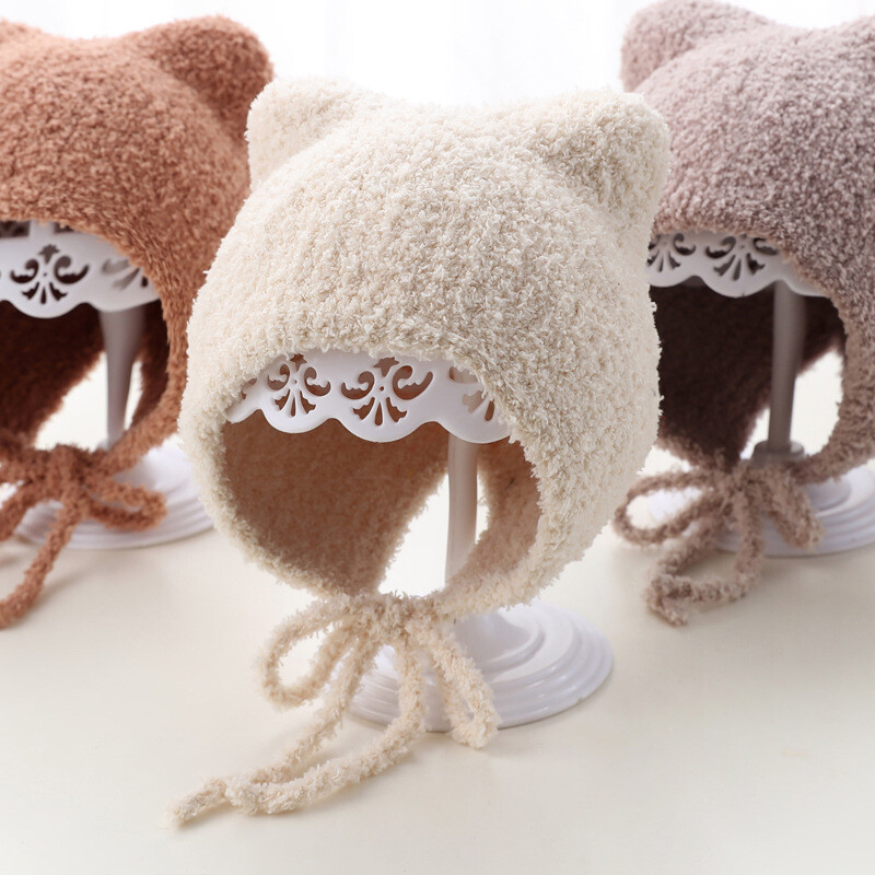 Jesen Zima Dječja pletena kapa Korejska topla dječja kapa s užetom Jednobojna kapa za malu djecu Dječaci Djevojčice Kape s bonom kapa