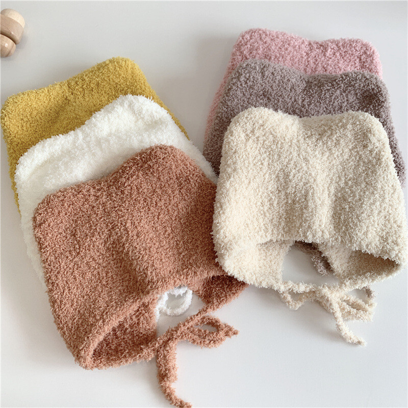 Jesen Zima Dječja pletena kapa Korejska topla dječja kapa s užetom Jednobojna kapa za malu djecu Dječaci Djevojčice Kape s bonom kapa