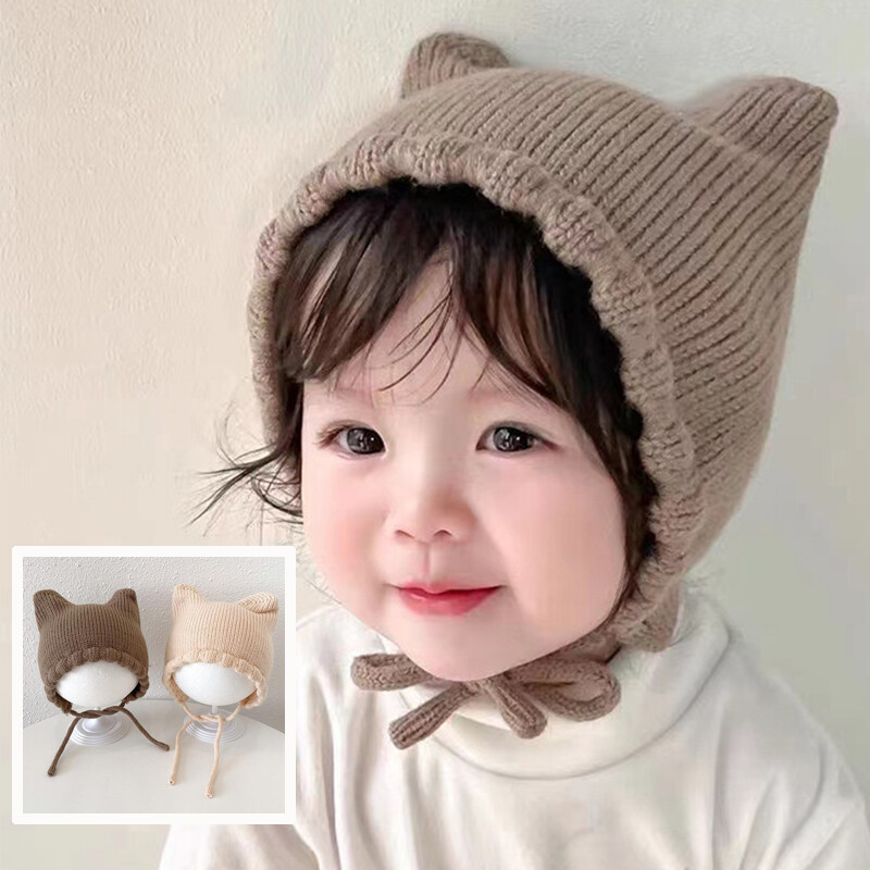 Zimska slatka dječja pletena kapa s jagodama. Korejska jednobojna zaštitna kapa za uši za djevojčice, topla heklana kapa s poklopcem
