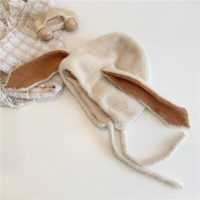 Aranyos nyuszi bébi sapka hosszú fülekkel csecsemő lányoknak puha plüss meleg sapka őszi tél gyerekeknek tipegő sapka fülbevaló kalapok