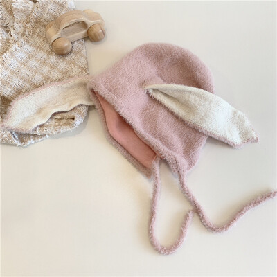 Aranyos nyuszi bébi sapka hosszú fülekkel csecsemő lányoknak puha plüss meleg sapka őszi tél gyerekeknek tipegő sapka fülbevaló kalapok