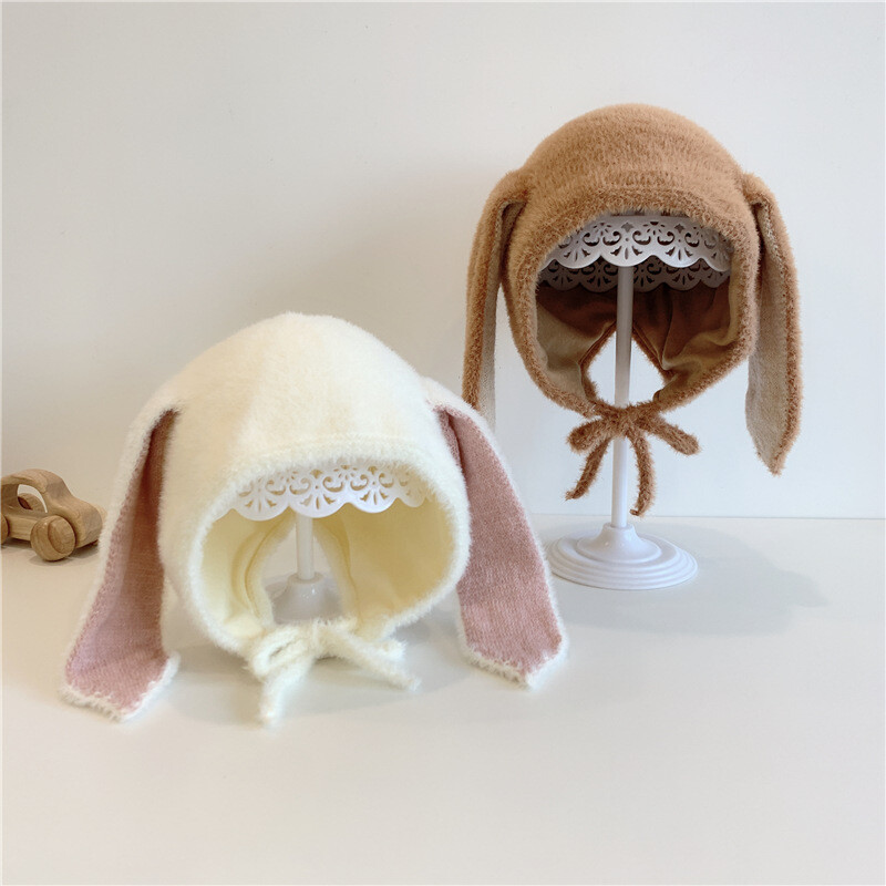 Aranyos nyuszi bébi sapka hosszú fülekkel csecsemő lányoknak puha plüss meleg sapka őszi tél gyerekeknek tipegő sapka fülbevaló kalapok