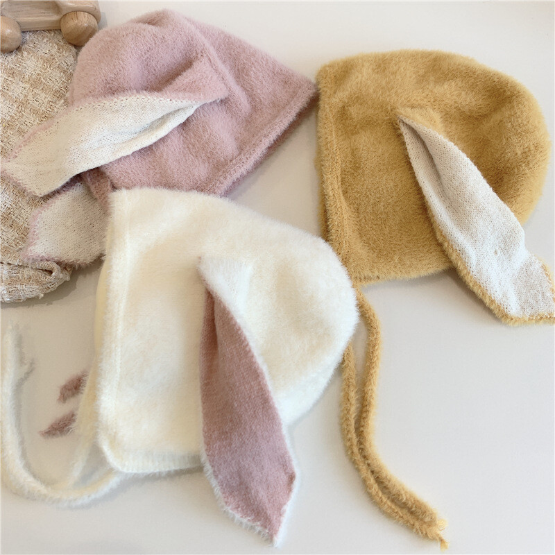 Aranyos nyuszi bébi sapka hosszú fülekkel csecsemő lányoknak puha plüss meleg sapka őszi tél gyerekeknek tipegő sapka fülbevaló kalapok