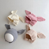 Dječja kapa sa slatkim zecom Jesenska zimska vunena pletena kapa za malu djecu dječaka djevojčicu Jednobojne crtiće Topla kapa za zaštitu ušiju