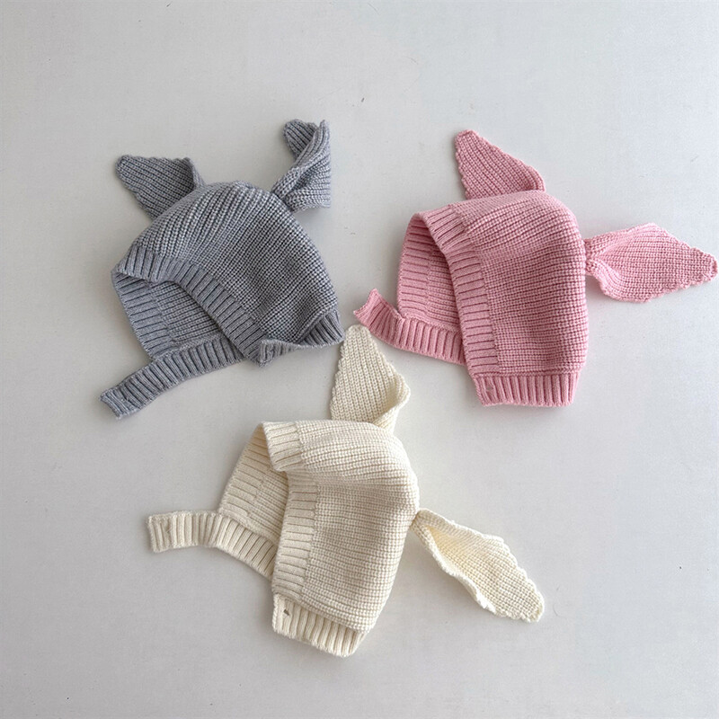 Dječja kapa sa slatkim zecom Jesenska zimska vunena pletena kapa za malu djecu dječaka djevojčicu Jednobojne crtiće Topla kapa za zaštitu ušiju