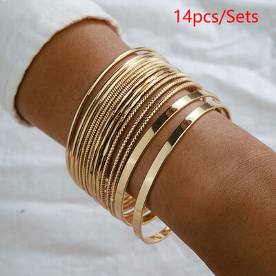 12 ks Punk Curb Cuban Chain Bracelets Set pre ženy Miami Boho Thick Gold Color Charm Bracelets Bangles Fashion Short Short