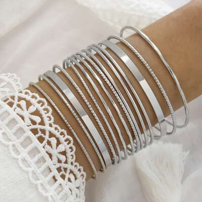 12 ks Punk Curb Cuban Chain Bracelets Set pre ženy Miami Boho Thick Gold Color Charm Bracelets Bangles Fashion Short Short