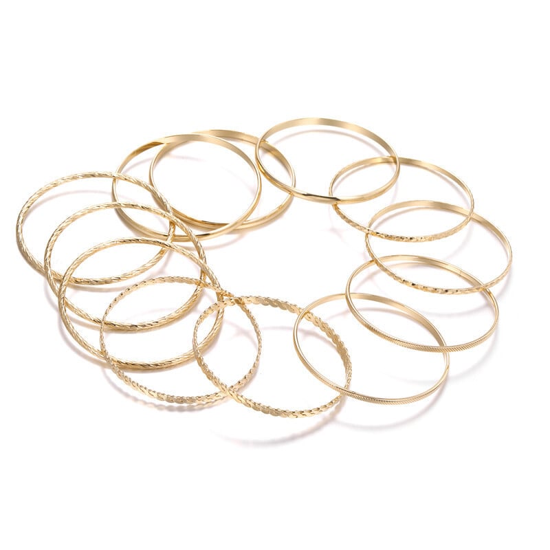 12 ks Punk Curb Cuban Chain Bracelets Set pre ženy Miami Boho Thick Gold Color Charm Bracelets Bangles Fashion Short Short